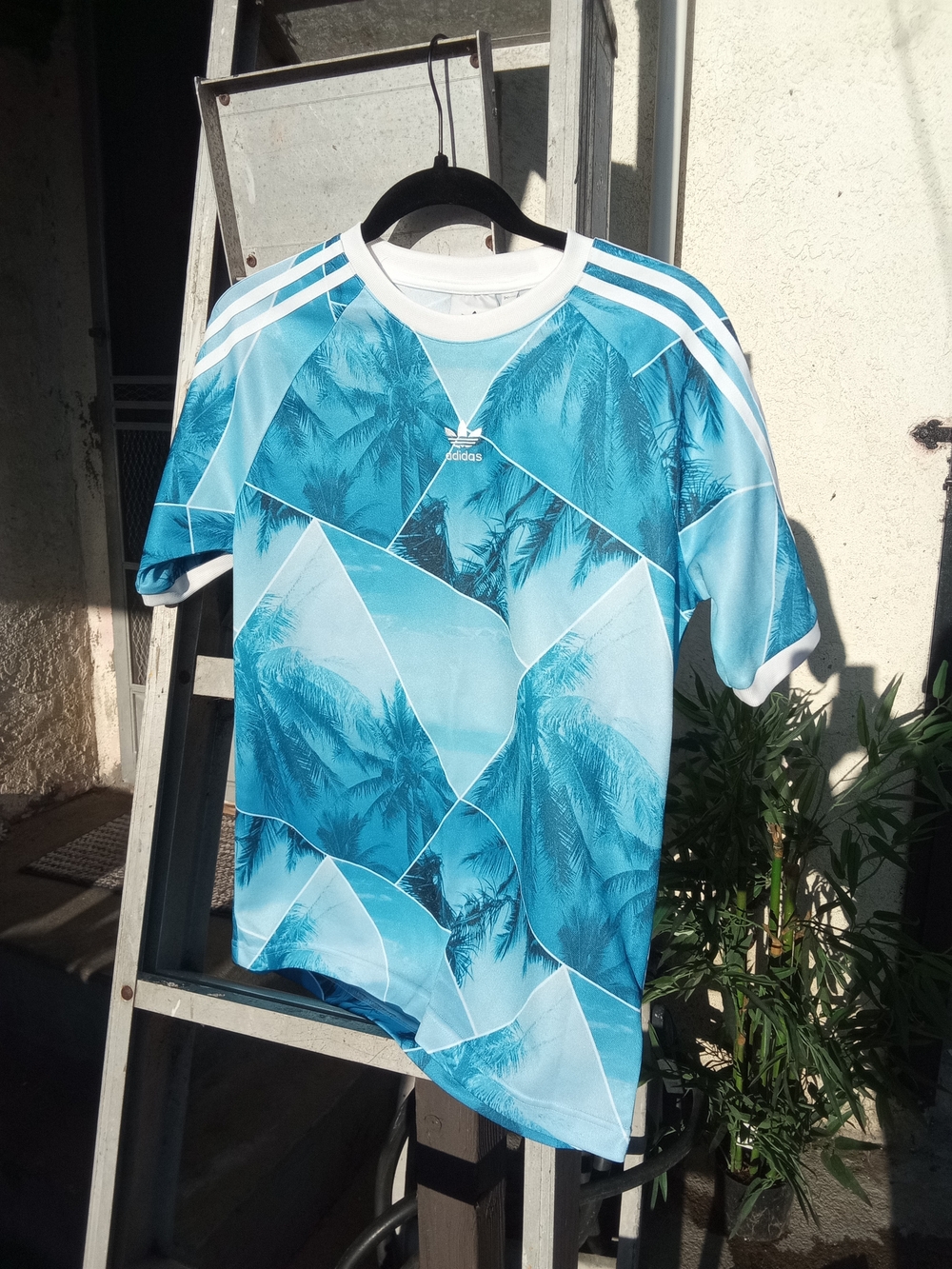 adidas Turquoise Palm-Print Short Sleeve Jersey